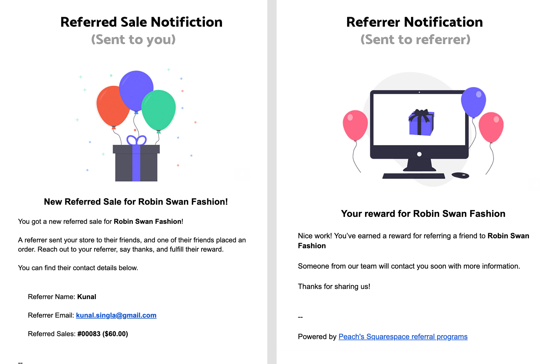 Custom rewards notification Custom rewards notification email